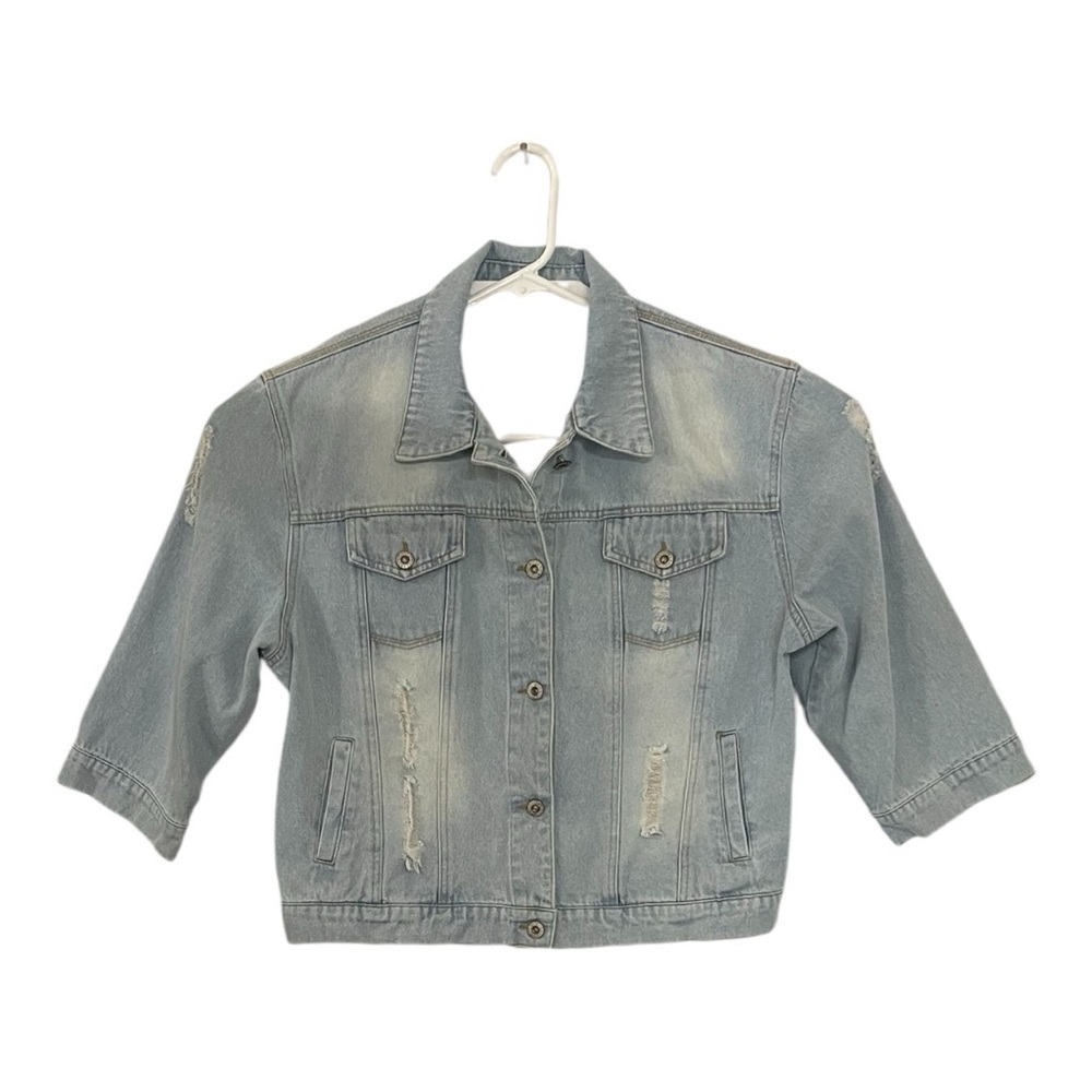 🧥 Light Wash Distressed Denim Jacket - Size XXL